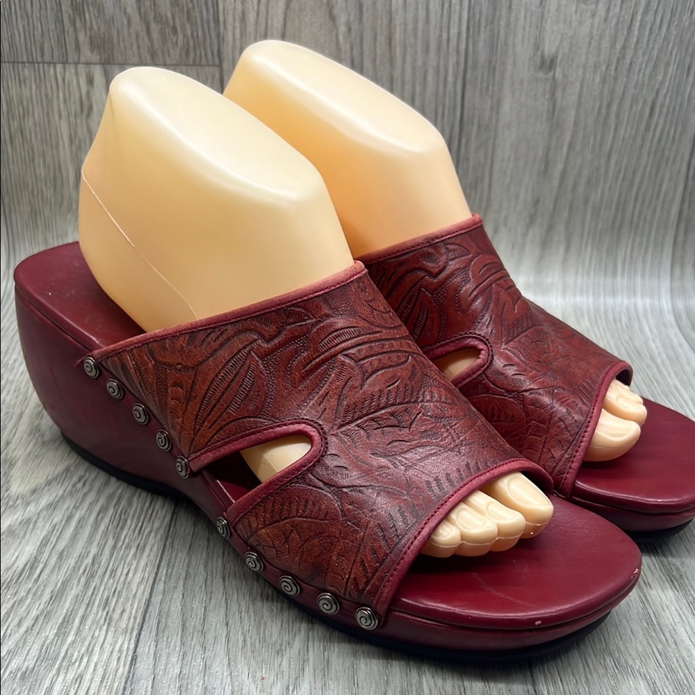 Cole Haan Vintage Red Mules Asymmetrical Leather Design